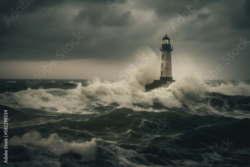 Lighthouse during storm created with AI 