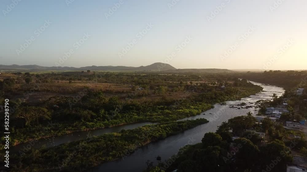 Heron flying through the river drone Heron flying through the river drone