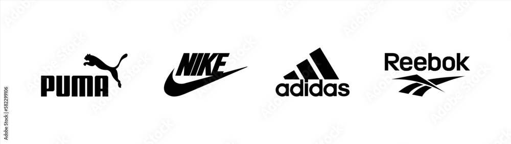 Lviv, Ukraine - March 06, 2023. Sportswear logos. Nike, Adidas, Puma,  Reebok. Realistic editorial set. Stock Vector | Adobe Stock