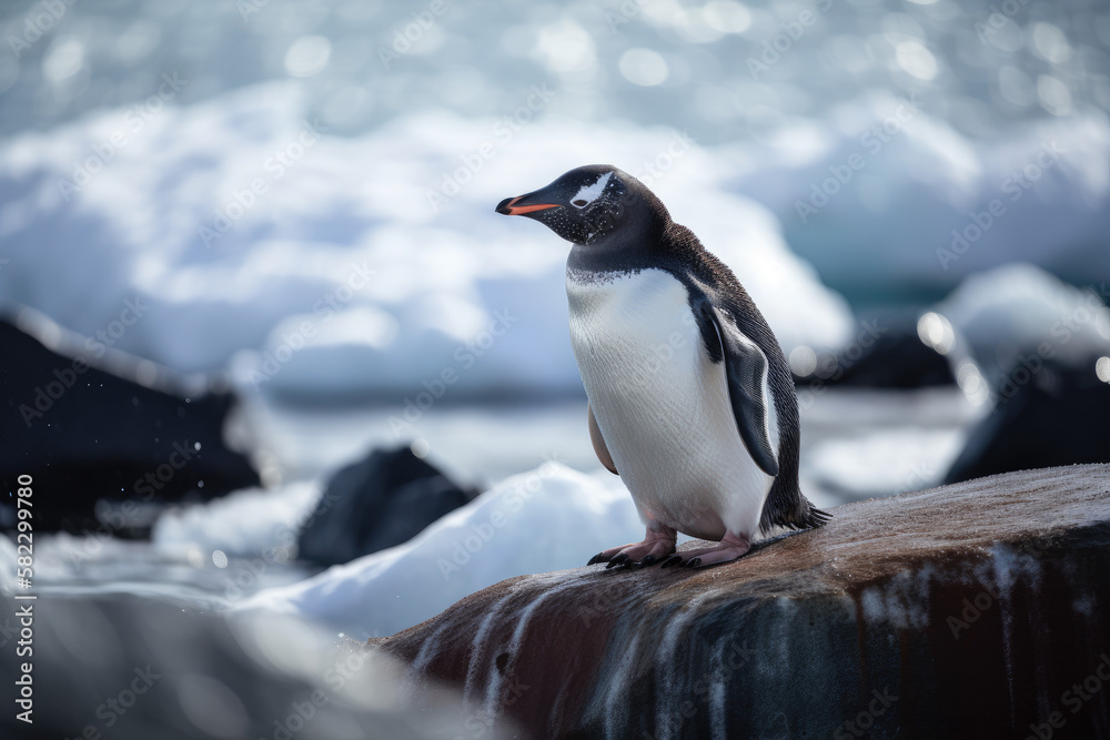 Obraz premium Penguin in Antarctica created with AI 