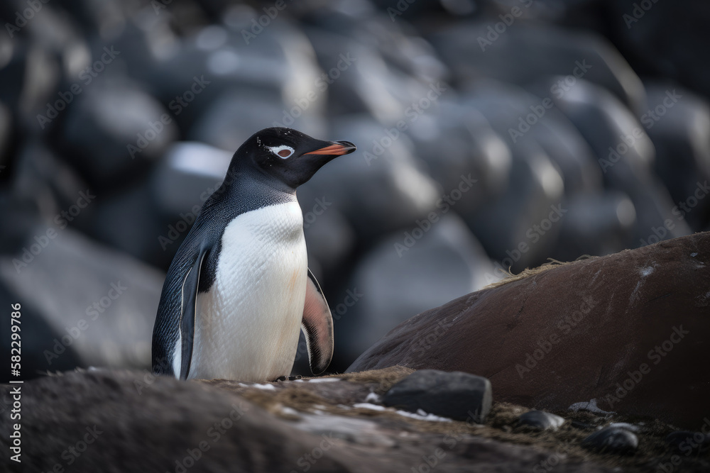 Naklejka premium Penguin in Antarctica created with AI