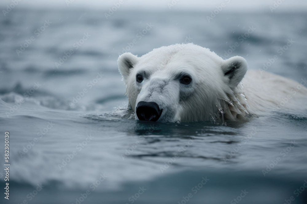 Polar bear swimming in the water created with AI	
