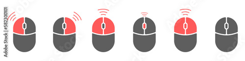 Computer mouse icons vector. Left and right click vector. Icons set of pressing different mouse buttons for PC. Mouse wheel scroll icon vector. Mouse icon set for PC.