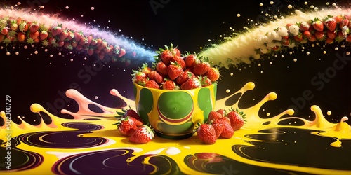 Photo of a Delicious Bucket of Freshly Picked Strawberries. 3d illustration. ai generative technology vr ready, virtualrealityart. photo