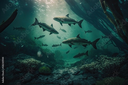 Cobia Fish Underwater Lush Nature by Generative AI photo