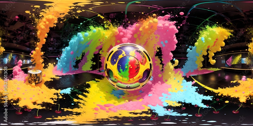 Photo of a soccer ball covered in vibrant colored powder. 3d illustration. ai generative technology vr ready, virtualrealityart. Photo of a soccer ball covered in vibrant colored powder. 3d illustration. ai generative technology vr ready, virtualrealityart.
