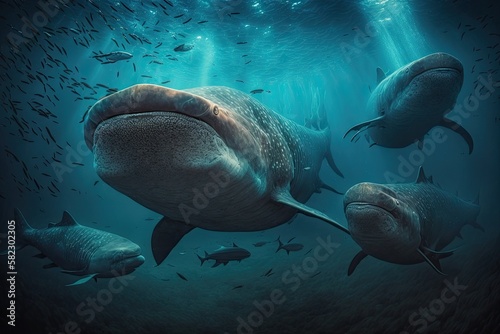 Megamouth Shark Fish Underwater Lush Nature by Generative AI