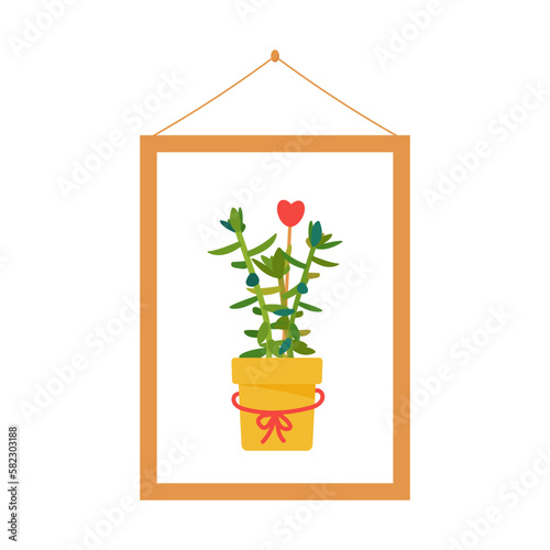 Painting with flowers. House plants. Interior Scandinavian design. Design element. Vector illustration