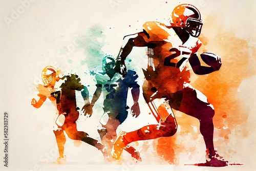 Watercolor Illustration of a Abstract Art. Colorful Painting Art Of American Football Players. Background Illustration. Generative AI © Pixel Matrix