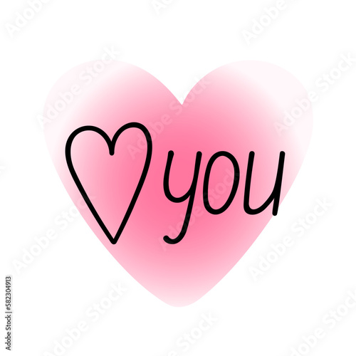 Pink blurred heart and love word single line y2k aura gradient minimalist vector illustration, symbol of love, St Valentine's holiday for greeting card, social media, poster, banner, wedding concept