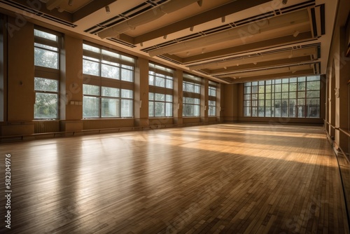 indoor empty ballet hall class room with no people. Generative AI