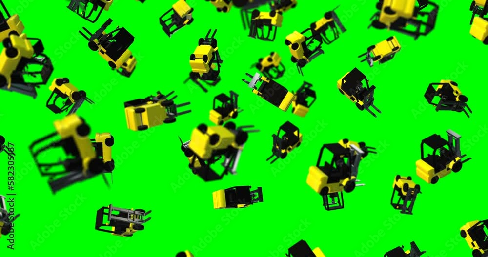 Yellow Forklift Truck falling slow motion
