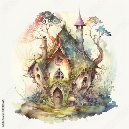 Creative Watercolor Illustration Fairy House Fantasy © d