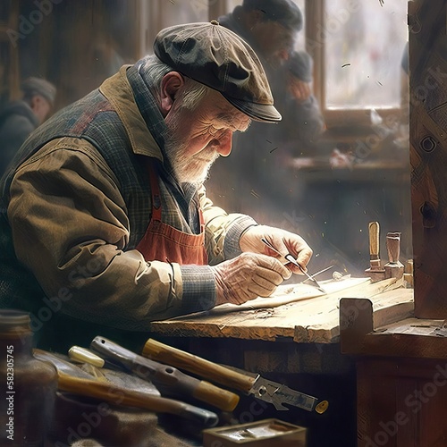 Creative Watercolor Illustration Man Woodworking