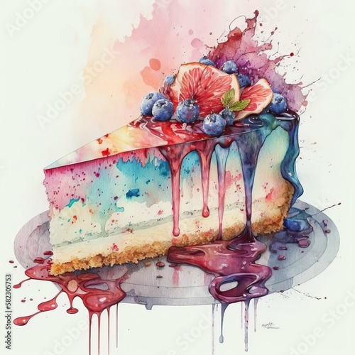 Creative Watercolor Illustration Food Cheesecake
