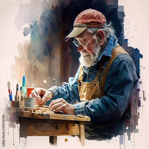 Creative Watercolor Illustration Man Working