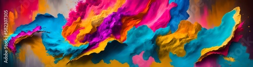 Colorful paint scrape on wall splash, widescreen background. Generative AI