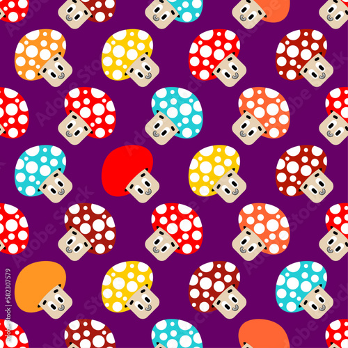 Cute amanita pattern seamless. Cheerful cartoon red mushroom background