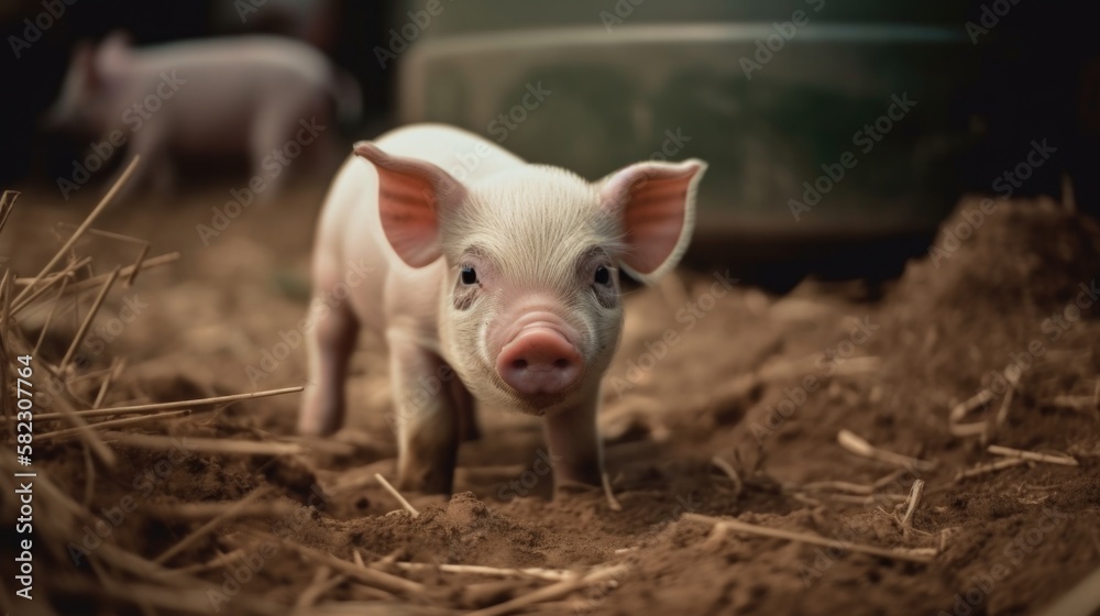 Cute Baby Pig Photo, Generative AI Cute Baby Pig Photo, Generative AI