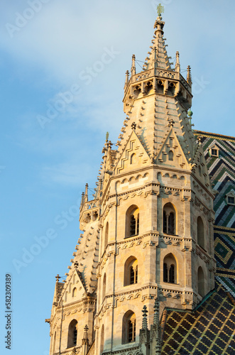 Vienna's St. Stephen's Cathedral North Tower In A Sunset Light