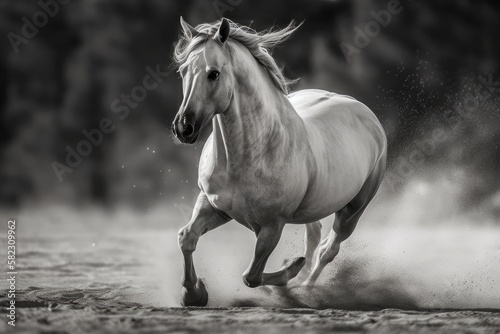 horse in black and white. Generative AI © AkuAku
