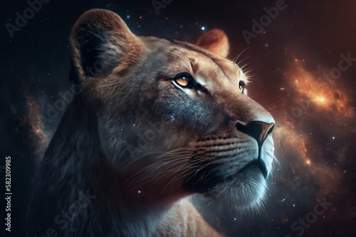 A Lioness made out the Galaxy - Generative Ai - Wallpaper
