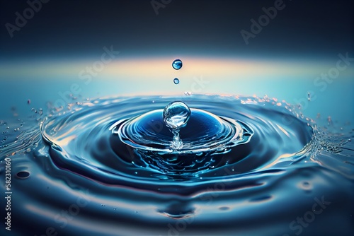 Capturing the Serenity: A Water Drop Falls into the Calm Waters, generative AI