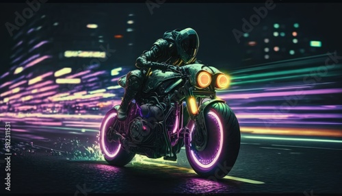 motorcyclist driving in the night city