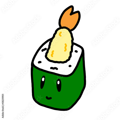 tempura maki, character design, cute cartoon isolated , graphic design for presentation, marketing, art, illustration, t-shirt design, cartoon, comic, advertising, online media