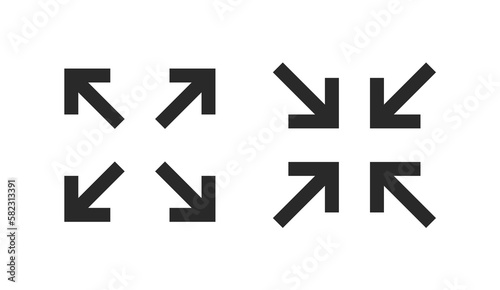 Fullscreen pictogram arrow size icon. Full screen bigger extend video wide web app maximize symbol icon, enlarge.