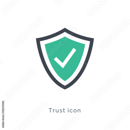 Trust vector control shield icon. Outline quality trust privacy secure icon.