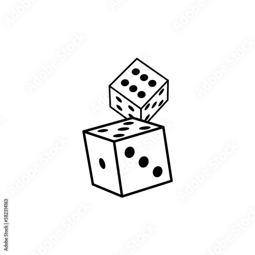Dice cube line icon. Outline casino dice vector gamble illustration line icon.