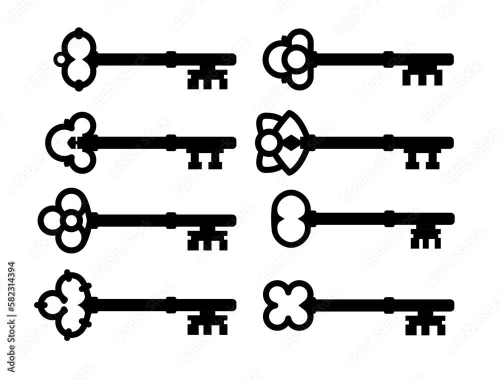 Old key vector house icon logo. Old key silhouette antique lock illustration Old key vector house icon logo. Old key silhouette antique lock illustration
