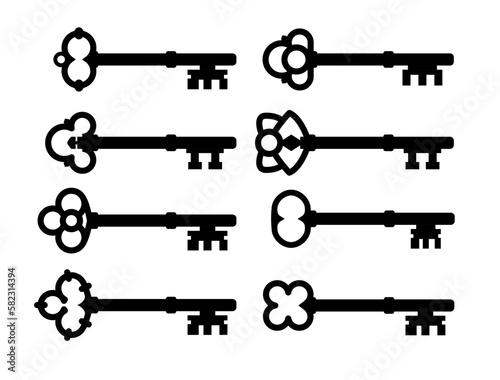 Old key vector house icon logo. Old key silhouette antique lock illustration