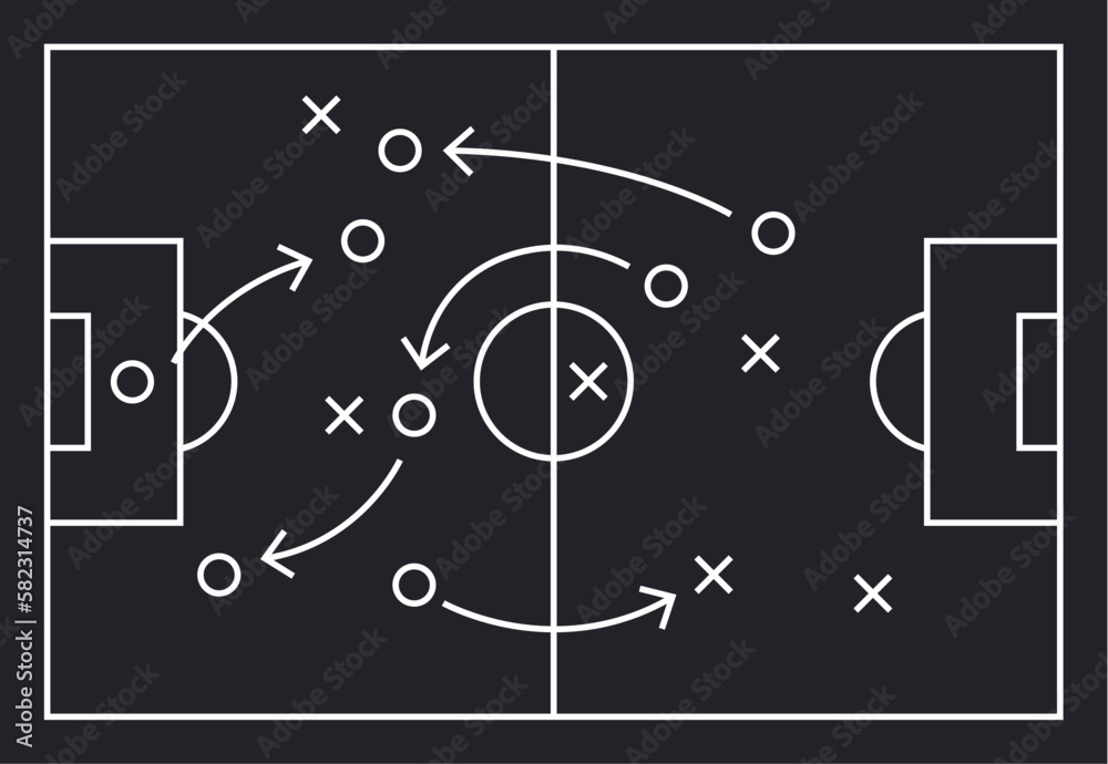 Fototapeta premium Soccer field strategy game tactic football vector board game plan. Soccer team strategy