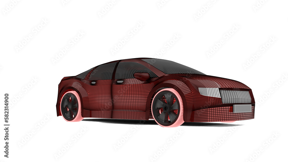 3d car wireframe  isolated on white background