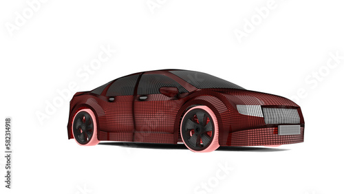 3d car wireframe  isolated on white background