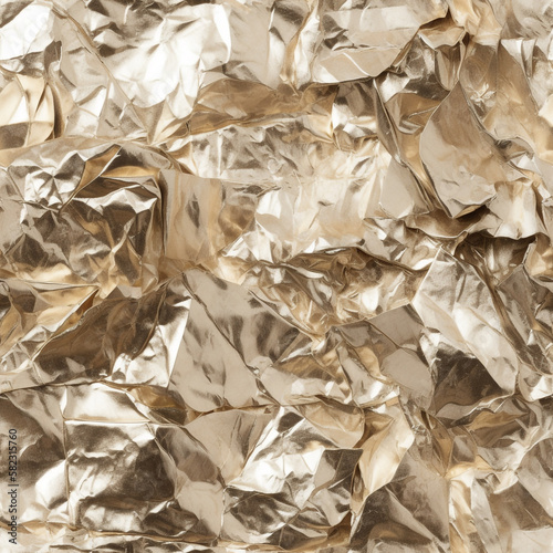 Seamless tillable crumbled foil silver and gold color paper background pattern. Shiny background design for any project for print or digital media.