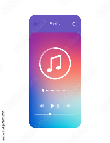 Music podcast player app template interface. Audio mobile podcast music player background vector design.