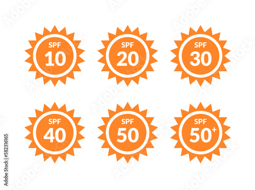 Sun uva protect spf 10 20 30 50 anti solar shield icon. Ultraviolet cream sunblock symbol summer label.