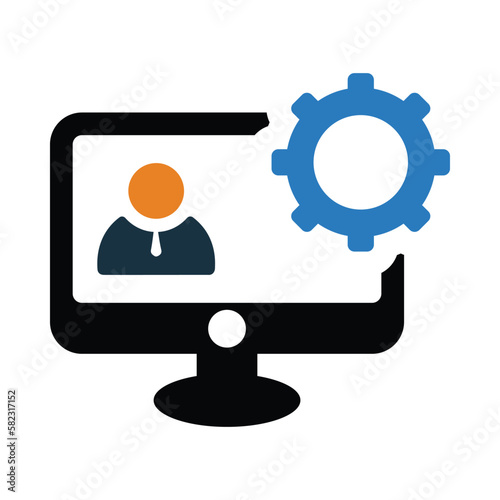 computer, man, monitor, management, gear, administration icon