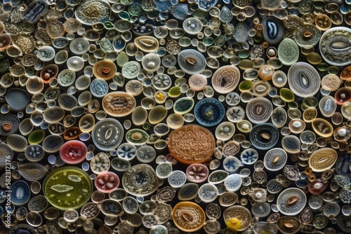 Colonies of marine diatoms. gathered in Jakarta Bay. 400x enlargement. Generative AI photo