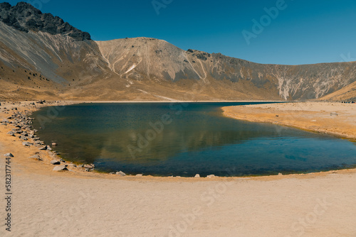 View inside of Volcano Nevado de Toluca National park with lakes inside the crater. landscape near of Mexico City