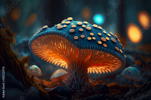 Magic mushroom in the forest, Generative AI