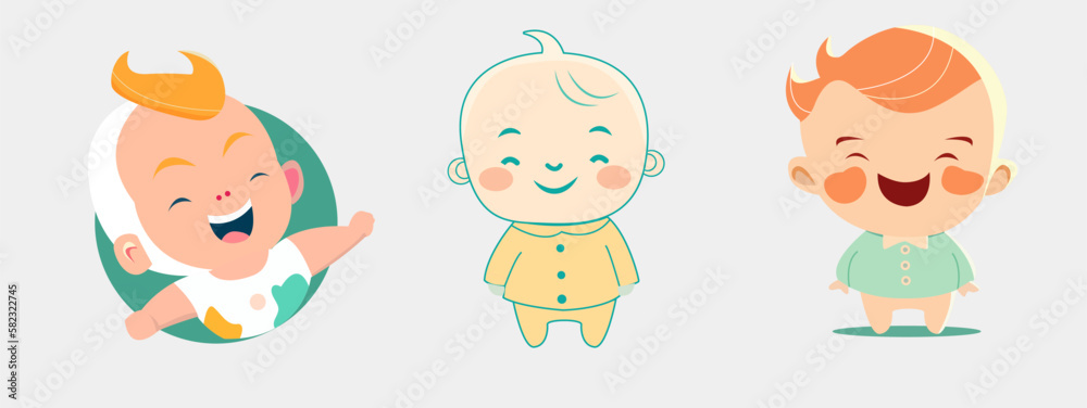 Baby cute with smile face collection vector illustration Baby cute with smile face collection vector illustration