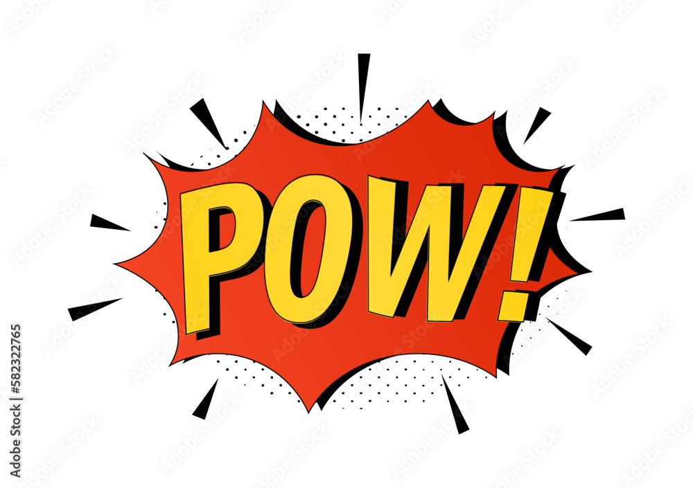 Fototapeta premium Retro speech bubble pow. Sticker for social networks and messengers. 80s and 90s. Red cloud with text and inscription. Design for comic page. Cartoon flat vector illustration