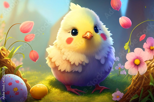 Little chick with easter, Happy easter day, Generative AIAI photo