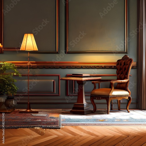 An old armchair and a table with a lamp2, Generative AI photo