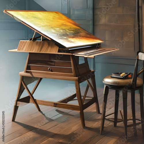 A drafting table with a stool1, Generative AI photo