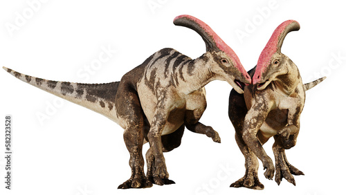 Parasaurolophus, dinosaur couple the from Late Cretaceous Period, isolated on transparent background © dottedyeti